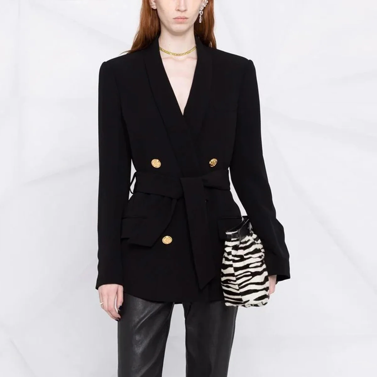 

Three Colors S-XL High Quality Solid Shawl Collar Belt Slim Long Sleeve B Button Commuter Casual Matching Women's Blazer
