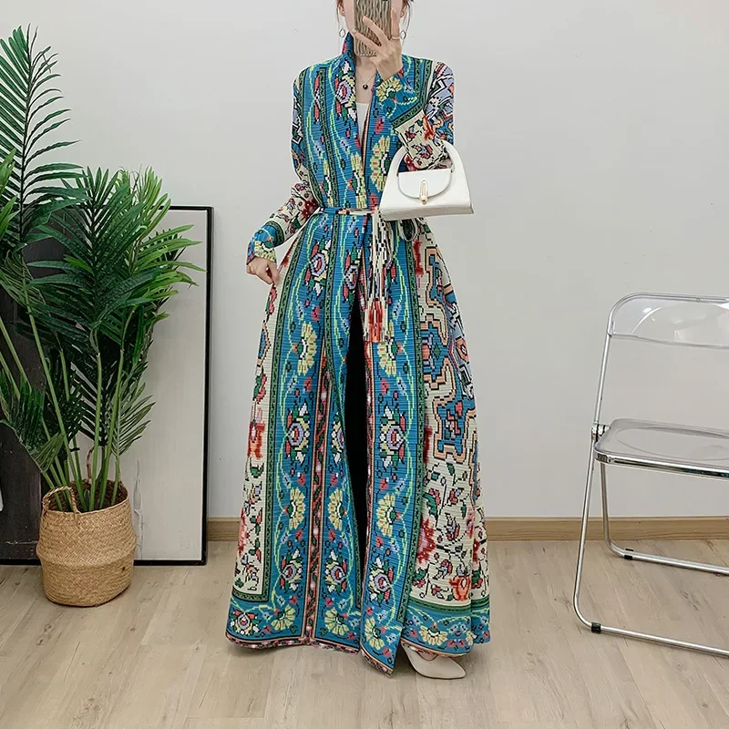 Pleats Pleated Robe Jacket Women's New Printed Middle Eastern Robe Long Sleeve Muslim Cardigan Dress Womens