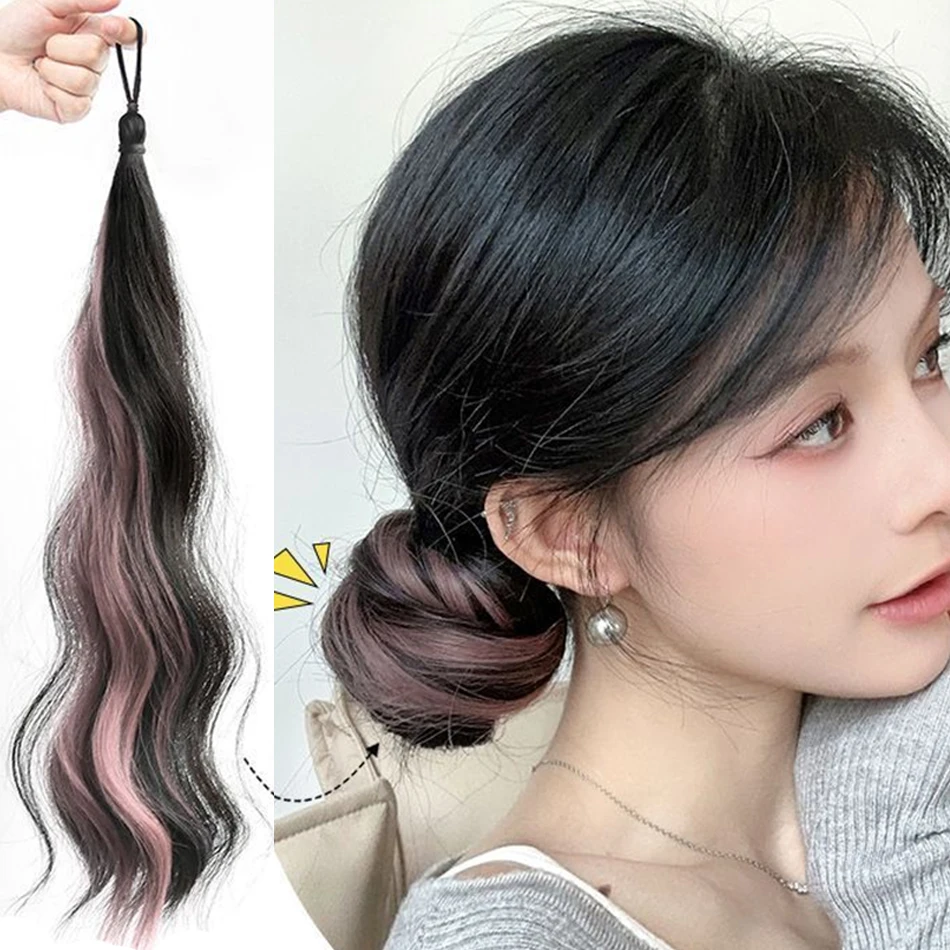 Highlight Synthetic Wig Hair Bundle DIY Self-winding Chignon Low High Ponytail Hair Extension Fluffy Braid Hair Bun Hairpiece