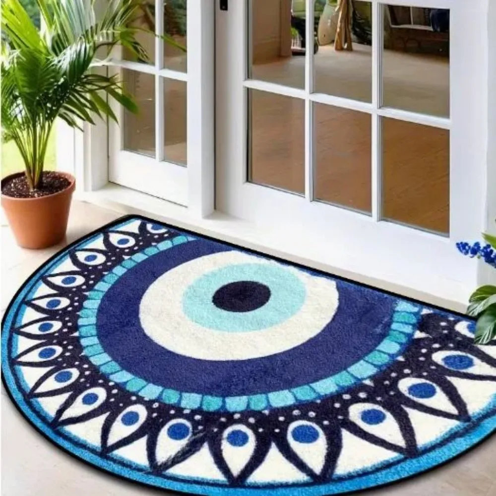 VIKAMA 2D Blue Evil Eye Semi Circle Door Mat Non-slip Entrance Home Decor Mat