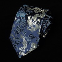 Fashion Calligraphy Chinese Dragon Pattern Tie Adjustable Soft Jacquard Silk Tie Hand Tied National Men Necktie Suit Accessories