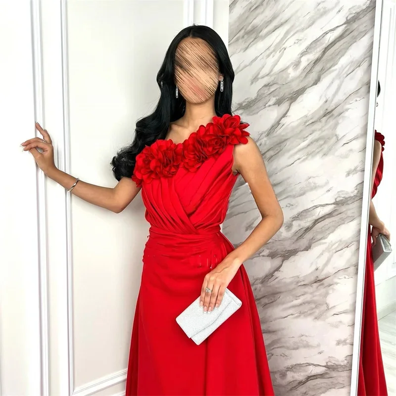 

Customized Exquisite Jersey Flower Pleat Draped A-line One-shoulder Long Dresses Bespoke Occasion Dresses Formal Fashion