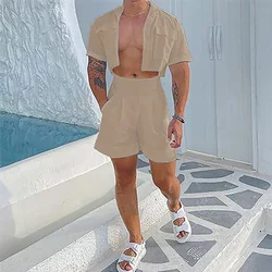 INCERUN Men Sets Solid Color Lapel Short Sleeve Shirt & Shorts Two Pieces Sets 2024 Summer Streetwear Fashion Men Casual Suits