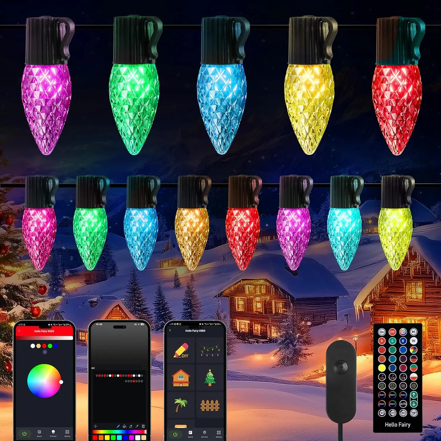 

150 светодиодных RGB-гирлянд с синхронизацией музыки, управлением через приложение, водонепроницаемые, для праздничного декора внутри и снаружи помещений