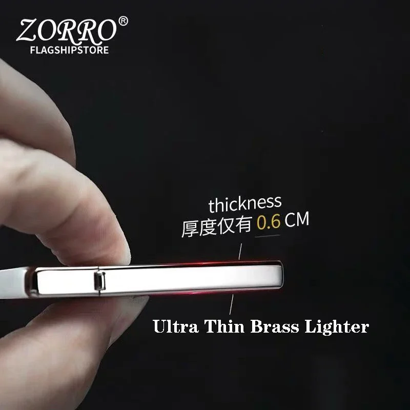 New Zorro Ultra-thin Pure Copper Mini Kerosene Lighter Portable Metal Windproof Grinding Wheel Lighter Cigarette Smoking Gadget