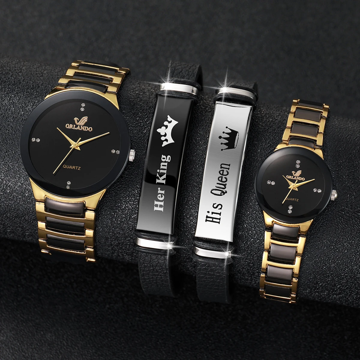 4PCS/Set Fashion Couple Watches Luxury Stainless Steel Strap Men Business Watch Simple Women Quartz Wristwatch Bracelets Set