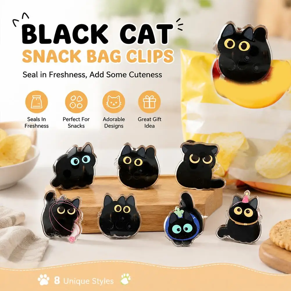 8pcs Cute Black Cat Acrylic Brooch Set Kawaii Animal Lapel Pins Cartoon Badge Accessory for Backpack Clothing Decoration