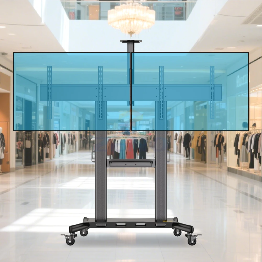 AF200 Dual Floor Tv Stand Carts Trolley with Wheels Tv Stands