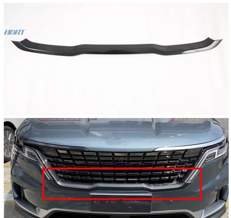 

For Kia Carnival KA4 2021 2022 2023+ ABS black Carbon Front Grille Sports Black Body Kit Center Grill molding Cover Strip Trim