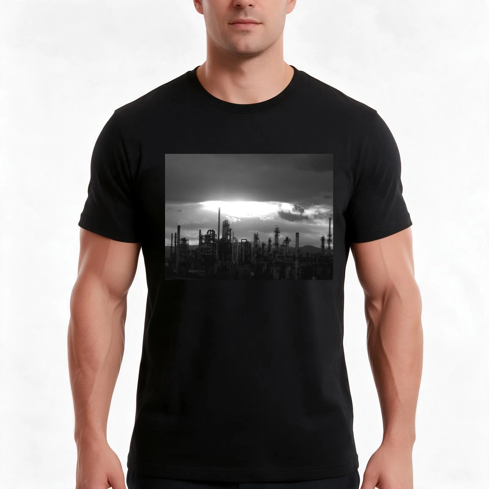 Sunrise On The Factory T-Shirt, Summer Casual Cotton Tee, Oversized Streetwear Tops, Vintage Graphic Print, Unisex Men Women