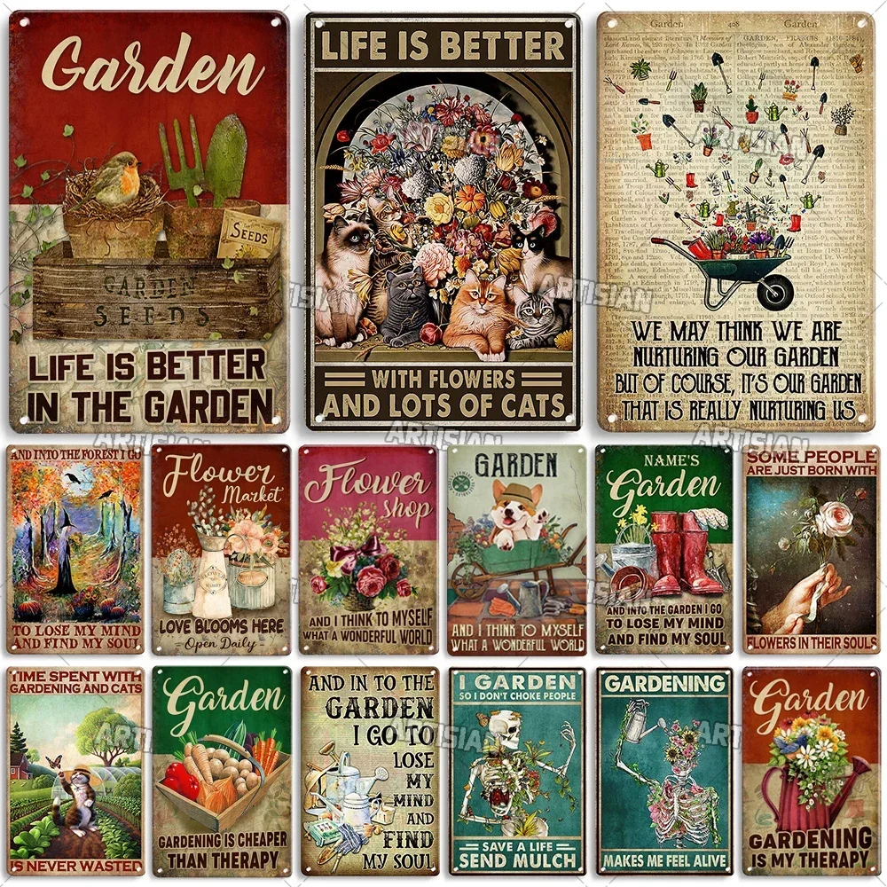 ARTISIAN Nostalgic Garden Metal Poster Vintage Decorative Plate Rusty Metal Tin Sign Man Cave Home Cafe Metal Plaque Wall Decor