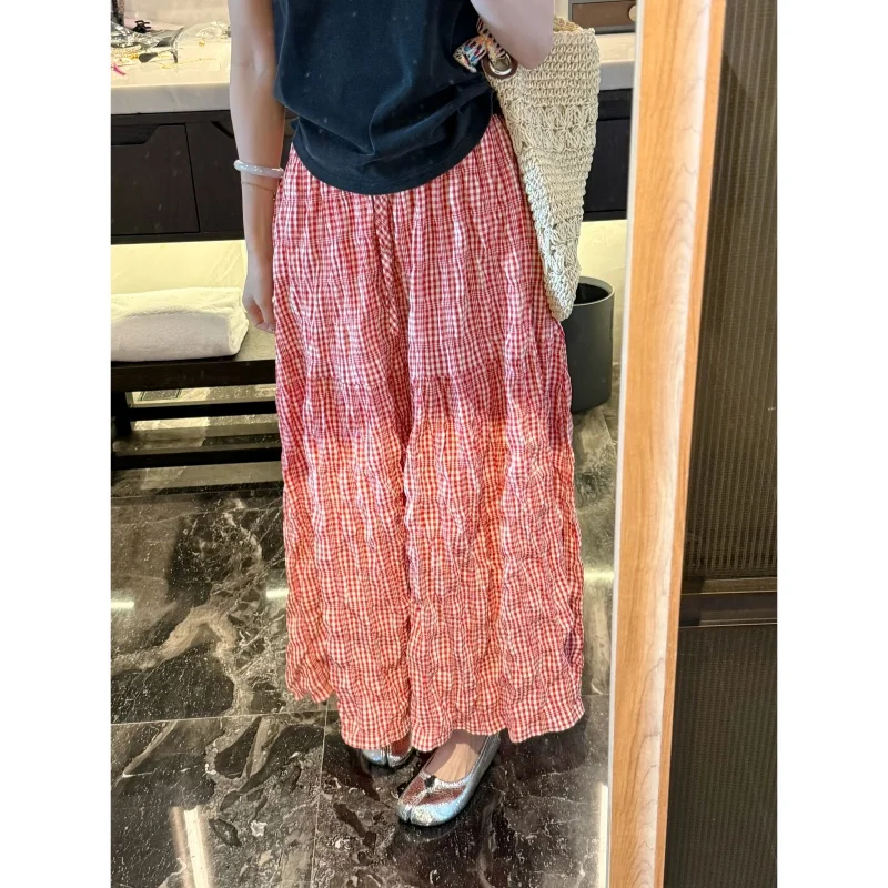 

Летняя красная клетчатая юбка миди с цветочным принтом в стиле Old Money, женская модная юбка для офиса 2025