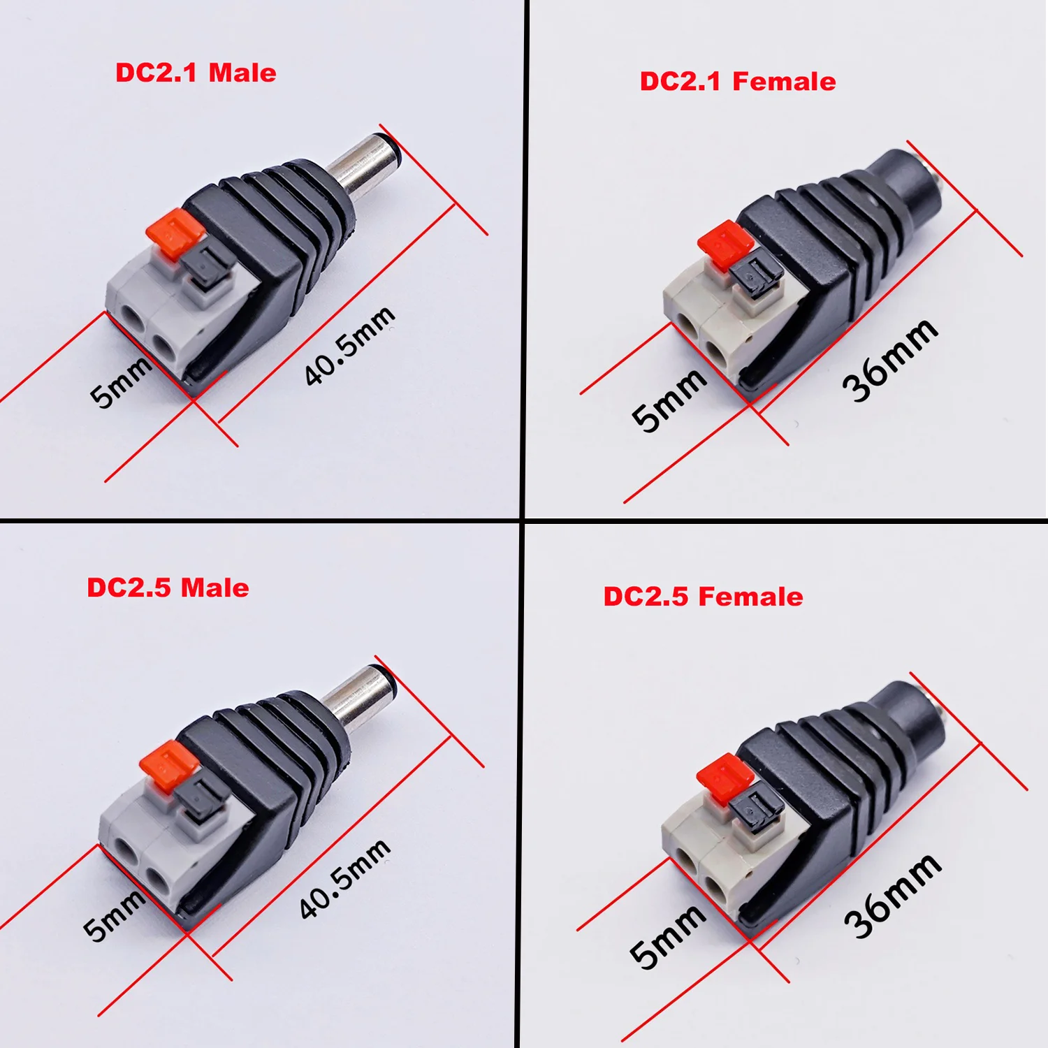 Male Female Socket Barrel Adapter 12V DC Power Connector Plug Jack for CCTV Camera LED Strip Supply Terminal 2.1mm x 5.5mm