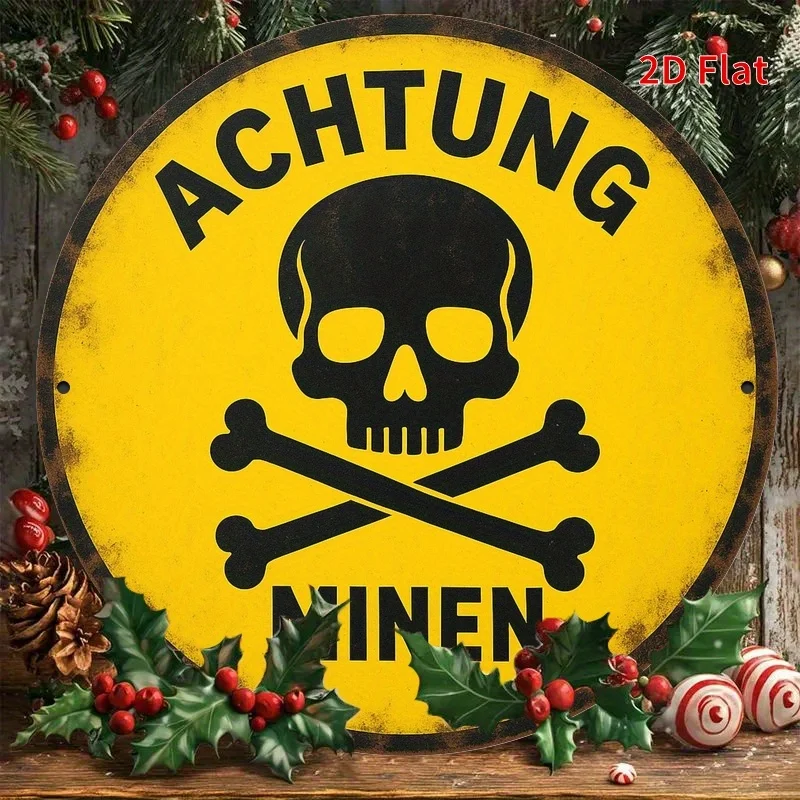2D Flat, 2D flat printing, retro round iron sign- Danger mine, suitable for bedroom, living room, door decoration- Perfect home
