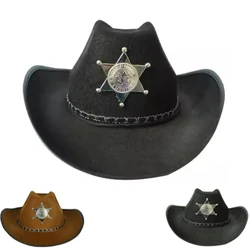 Western Wild West Sheriff Hat With Star Party Costume For Men Lady women Jazz Cowgirl Wide Cowboy Hat Unique Star Badge Decors