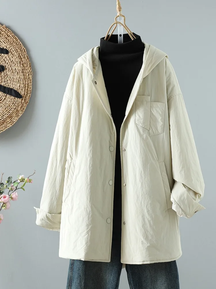 

Легкое хлопковое женское пальто Jaet с капюшоном, термобелье средней длины, свободного кроя, для поездок на работу, хлопковое внутреннее пальто све, длинное