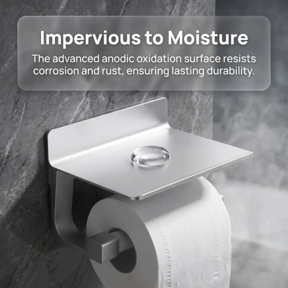 

High Quality Aluminum Paper Holder Silver Multi-Function Roll Paper Rack with Phone Holder Sturdy Tissue Rack Space Saving