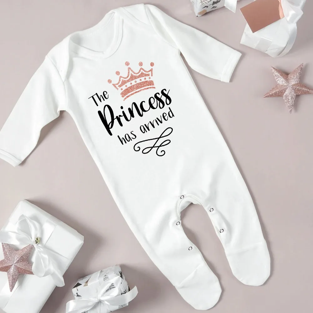 The Princess Has Arrived Print Baby Babygrow Sleepsuit Vest Bodysuit Newborn Coming Home Hospital Clothes Infant Shower Gift