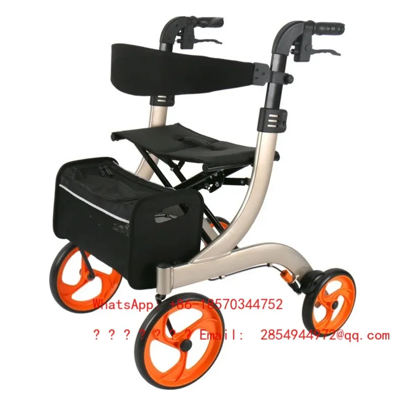 Height Adjustable Elderly Walker with Seat Lightweight Aluminum Folding Shopping Cart Trolley