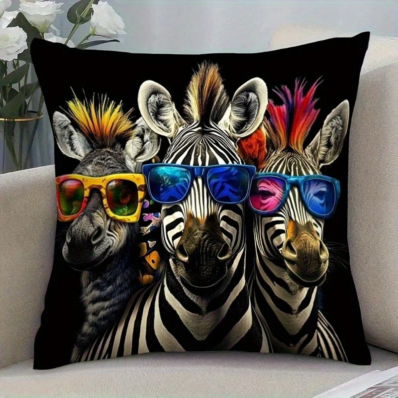 Cute Zebra Face Pillowcase Throw Cushion Cover Funny Safari Animal Decor Sunglasses Gift Print 40x40cm Home Accent