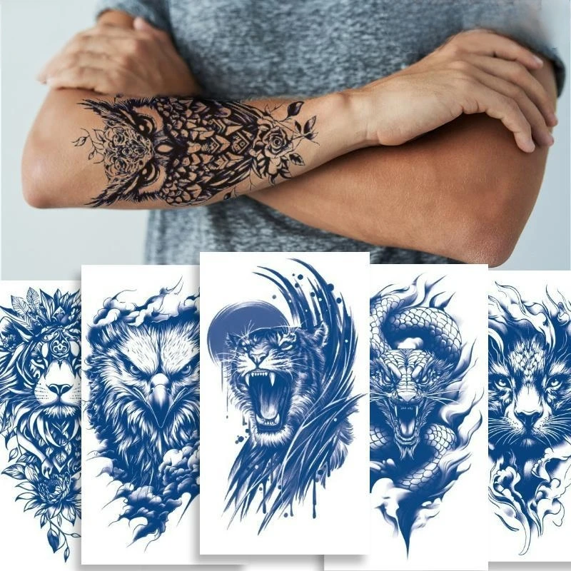 18x11cm New Herbal Tattoo Sticker Waterproof Simulation Juice Tattoo Sticker Semi Permanent Flower Arm Tiger Animal