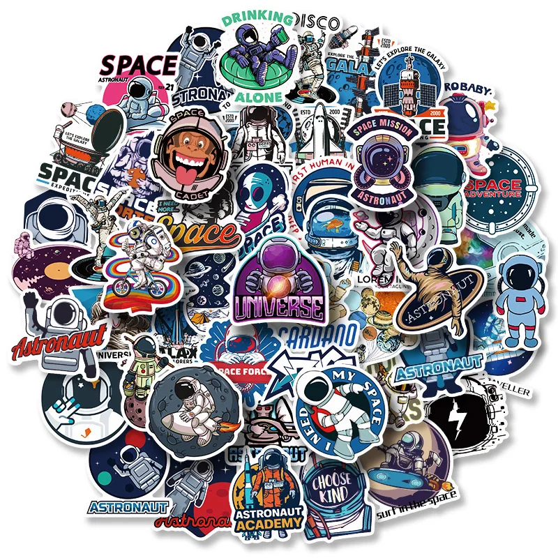 10/25/50pcs Waterproof Outer Space Graffiti Stickers Cartoon Astronaut Luggage Skateboard Laptop Refrigerator Car Gift