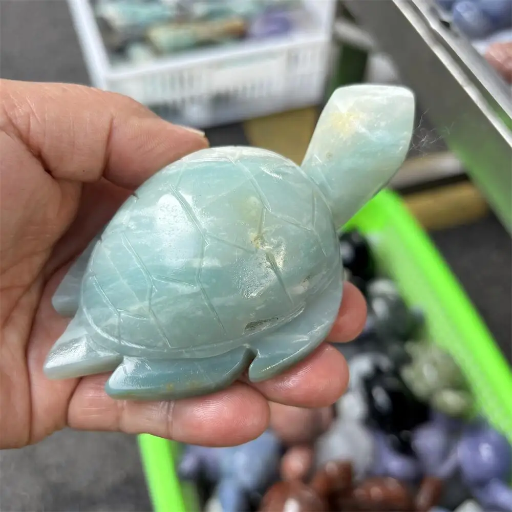 1PCS Natural Amazonite Pink Opal Sea Turtle Carving Polished Reiki Healing Fengshui Decorative Energy Stone Room Gift