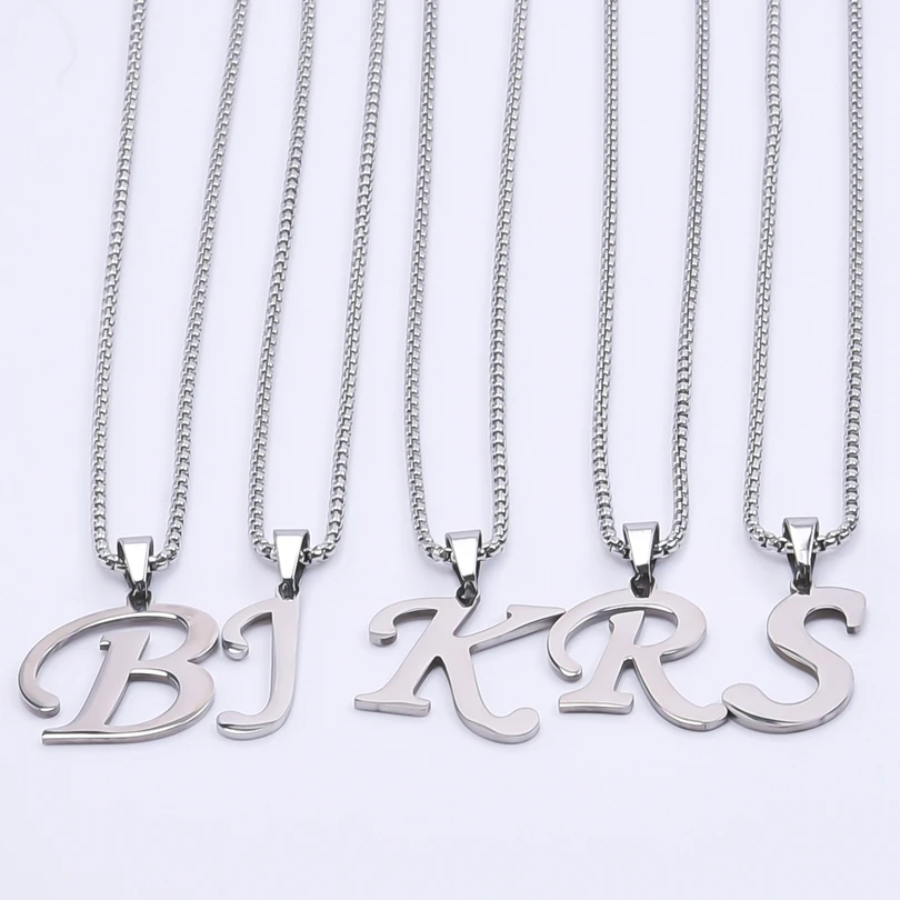 

50/60/70cm Long Keel Chain Stainless Steel Initial Letters Pendant Necklaces For Women Men Accessories A-Z Alphabet Jewelry Gift
