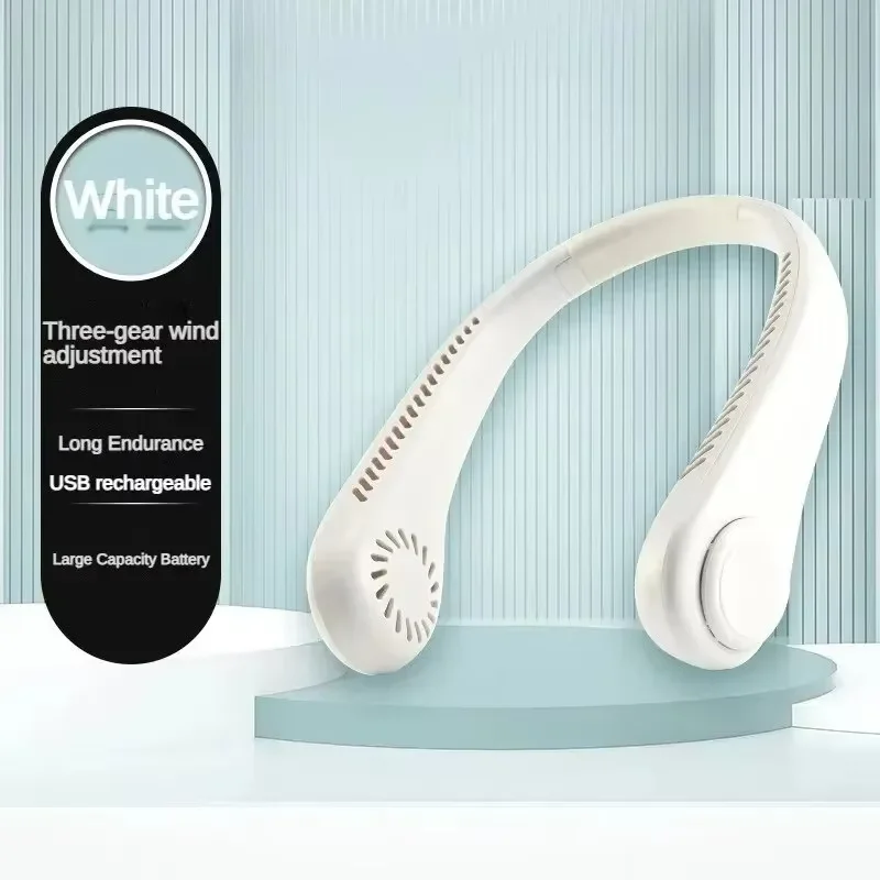 Freihändiger Nackenventilator, tragbarer, USB-aufladbarer, blattloser Kühlventilator, leiser, tragbarer Ventilator für Sommerreisen, 3 Geschwindigkeiten, Mini, lange Laufzeit
