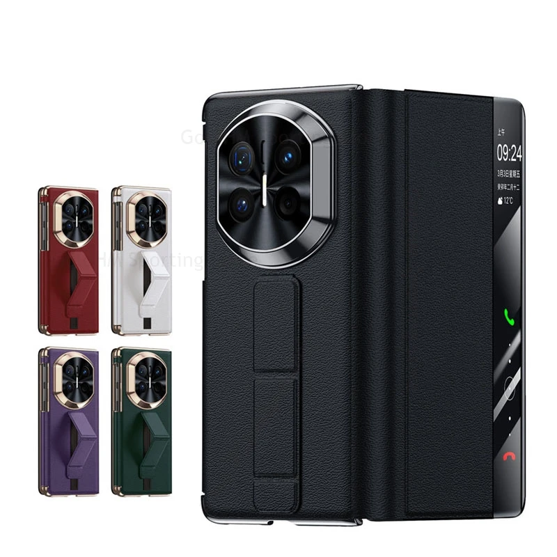 

View Windows Hinged Case For Huawei Mate X7 Collector's Plating Leather Cover For Huawei Mate X7 Slide Wristband Kickstand Case