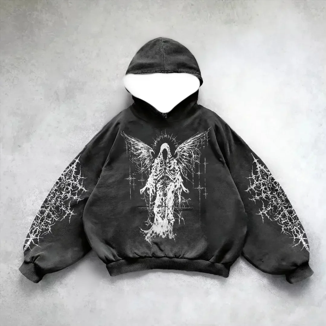 2025/26 Latest Popular Hoodies Y2k Fallen Angel Street Trend 3D Autumn/Winter Adult Men's and Women's Large Pocket Hoodies