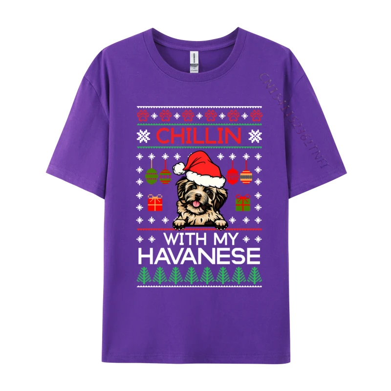 Chillin With My Havanese Santa Ugly Christmas Sweater T Shirts Tops & Tees Short Sleeve For Men High Quality All Cotton T Shirt