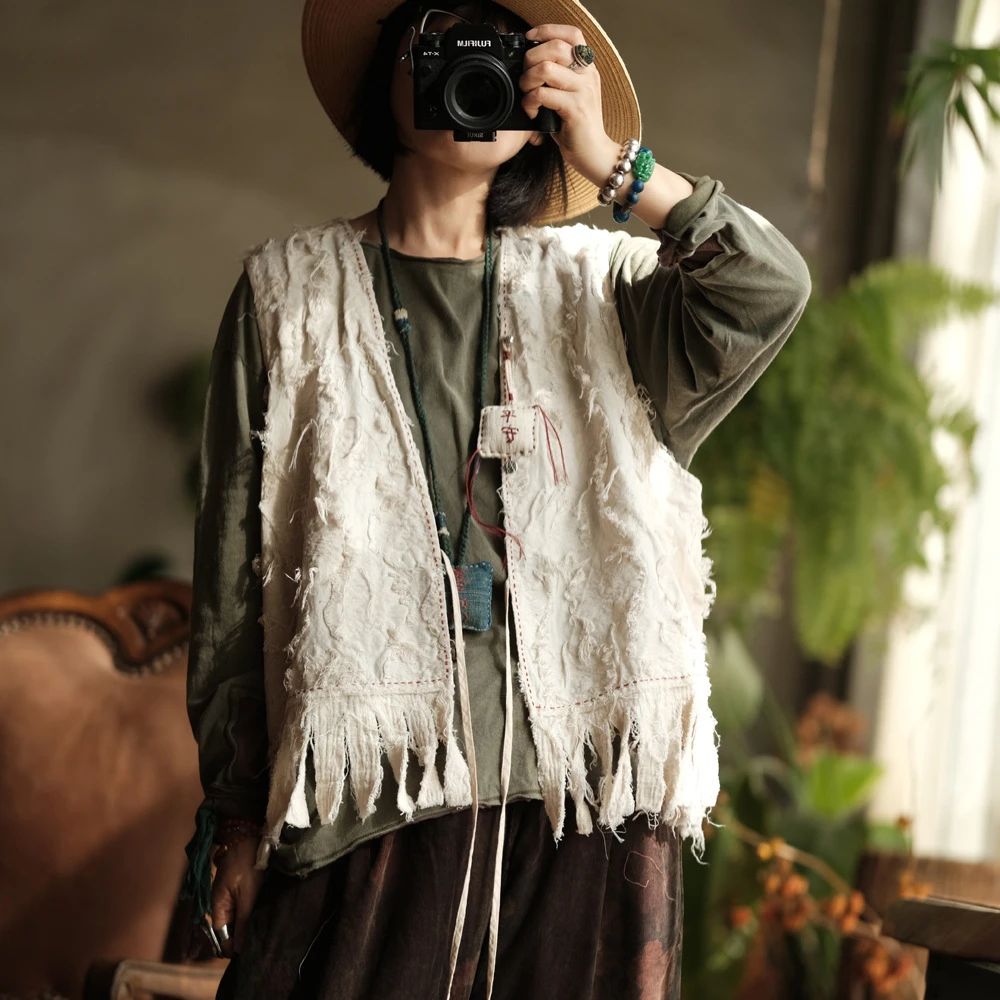 

High Quality Cotton Linen Vest Coats Women New Arrival 2025 Spring Vintage Style V-neck Female Sleeveless Basics Jackets M558