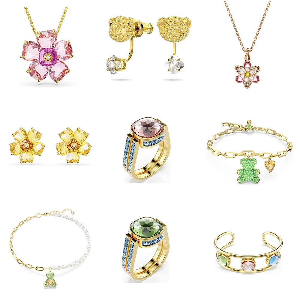 Nuovo fiore di cristallo collana orecchino set imitazione perla orso braccialetto pietra artigianato squisito regalo di compleanno per la fidanzata