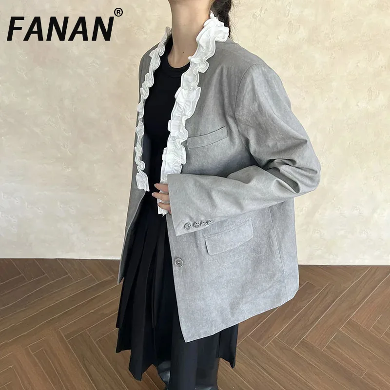 

FANAN модные пиджаки с грибком, женские однобортные пиджаки с v-образным вырезом, офисная женская темпераментная куртка, женская новинка 2023 года, осень