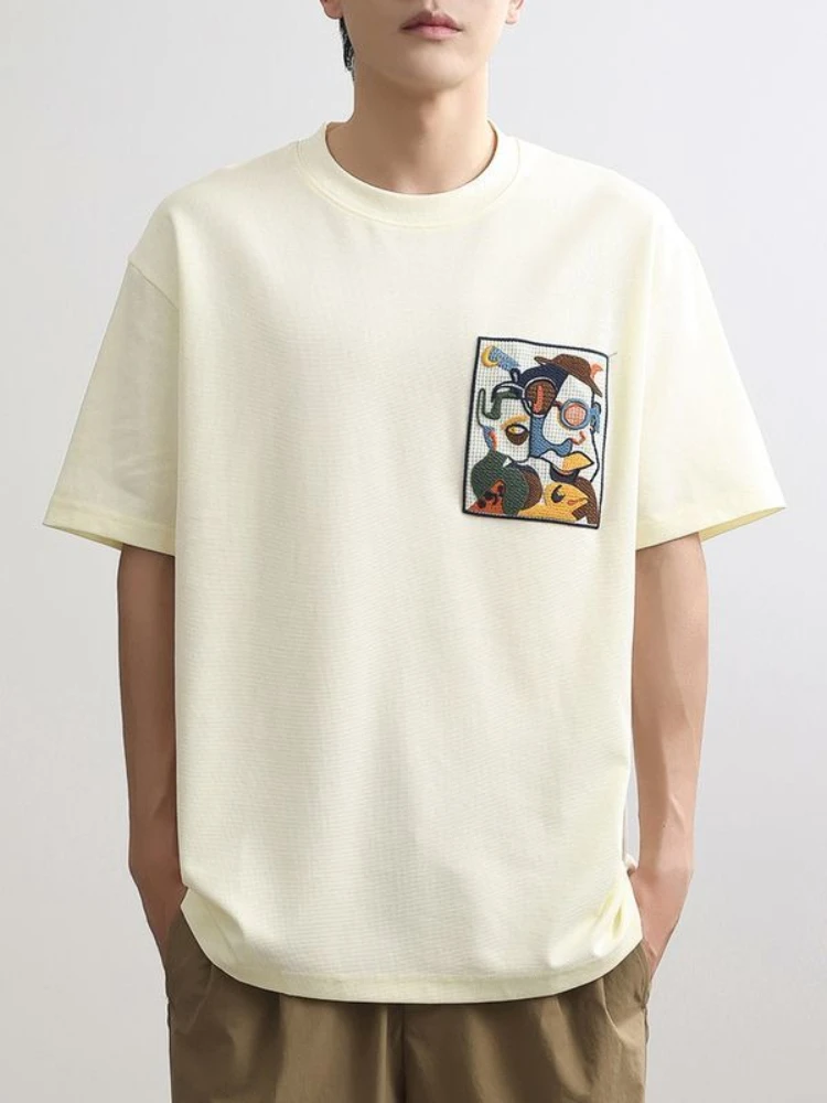 Men's T-shirt O Neck Loose Embroidery Male Tees Shirts Streetwear Aesthetic Clothing Vintage Party Wholesale Cheap Clothes Tops