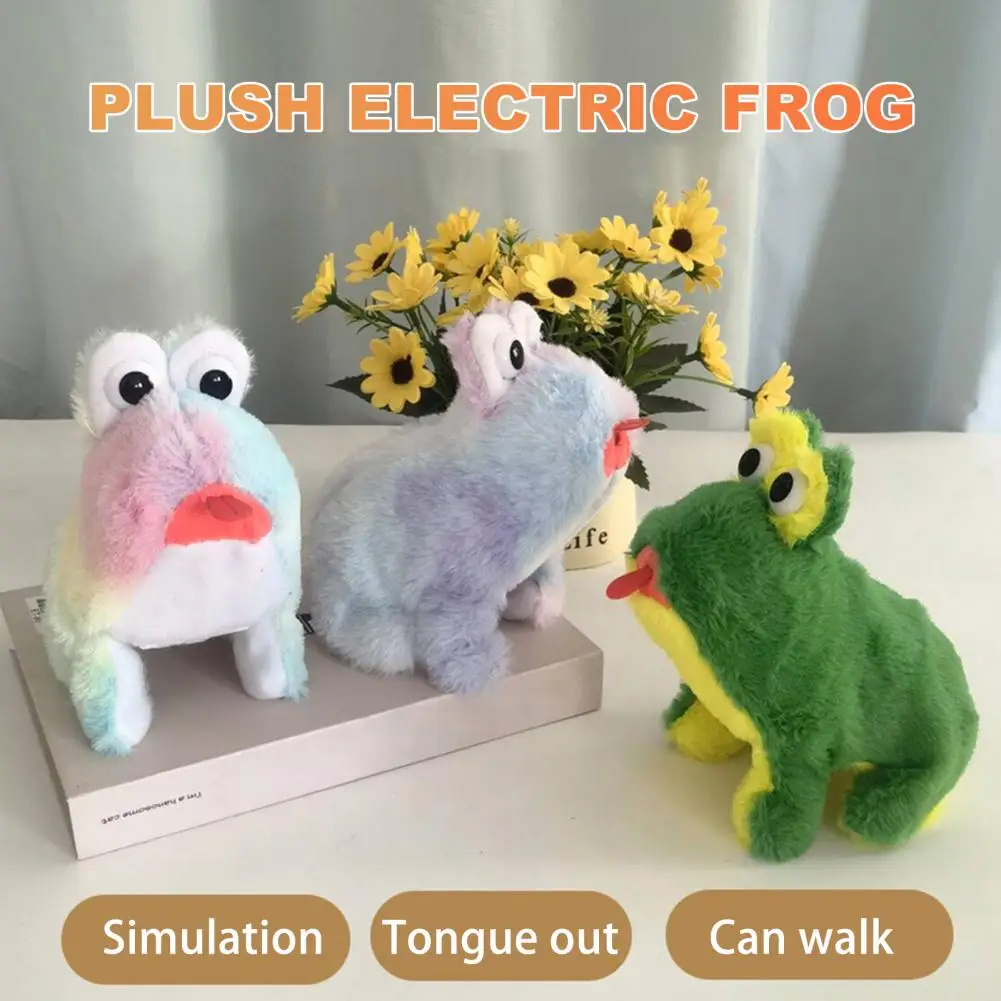 Juguete de animales para niños, rana de peluche eléctrica interactiva, Animal para caminar con sonido, lengua móvil, Musical