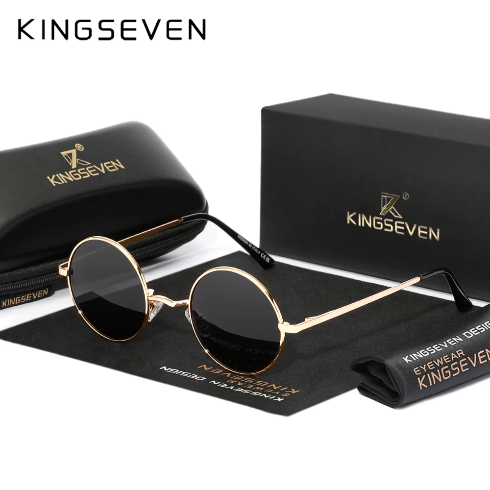 KINGSEVEN Retro Runde Sonnenbrille für Damen und Herren, bunte Gläser, Sonnenbrille, UV400, Punk, Disco, Party-Brille