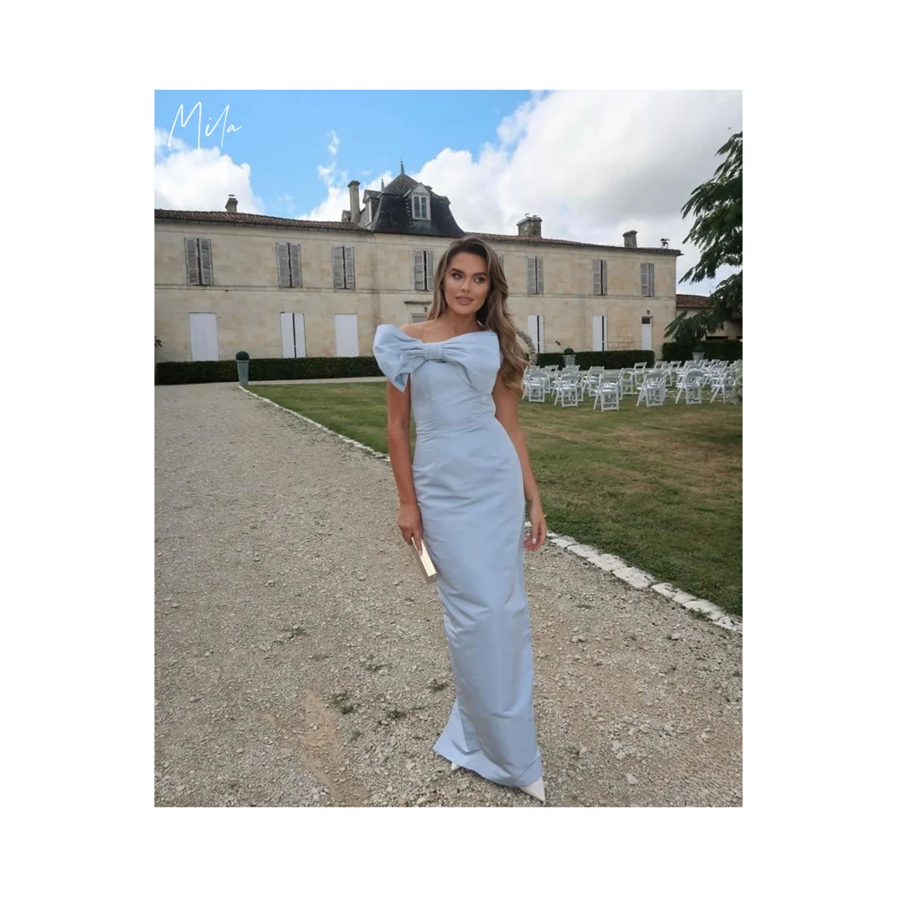 

Mila Blue Strapless Simple Prom Dress Sleeveless Customized Luxurious Evening Dresses Sheath Floor-Length vestidos de fiesta