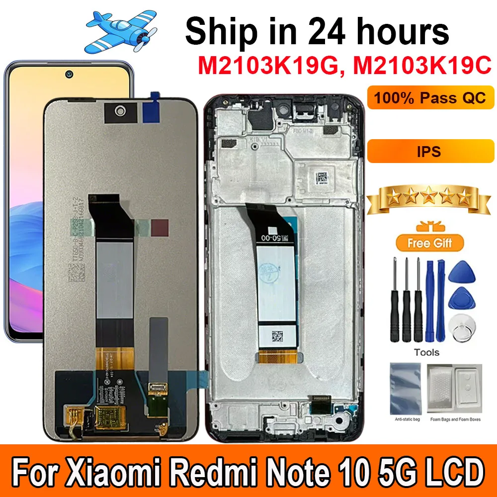 

100% Tested 6.5‘‘For Xiaomi Redmi Note 10 5G LCD Display Touch Panel Digitizer AAssembly With Frame Replacement M2103K19