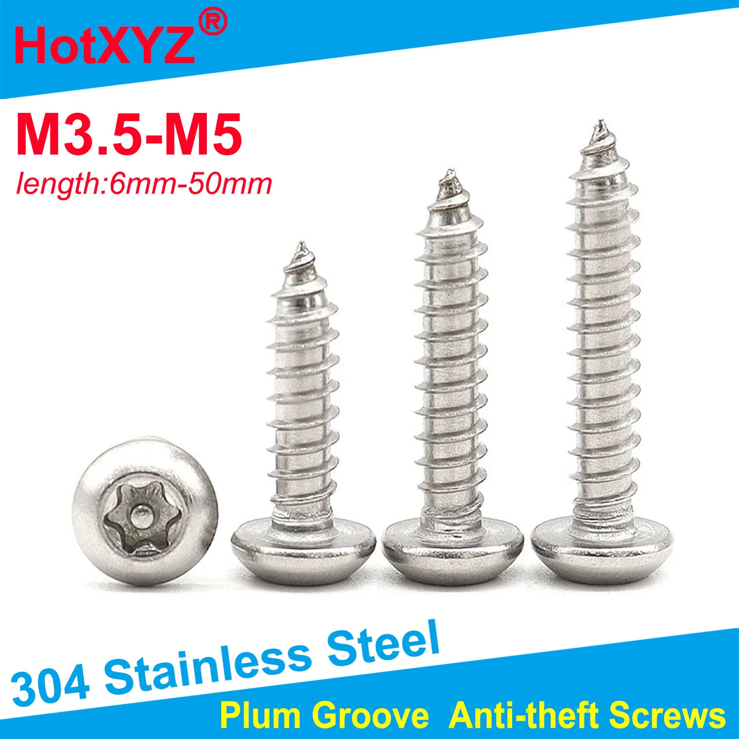 50/100/200pcs M3/M3.5/M4/M5 ISO7380 Standard 304 Stainless Steel Pan Head Plum Blossom Slot Anti-theft Wood Self-Tapping Screw