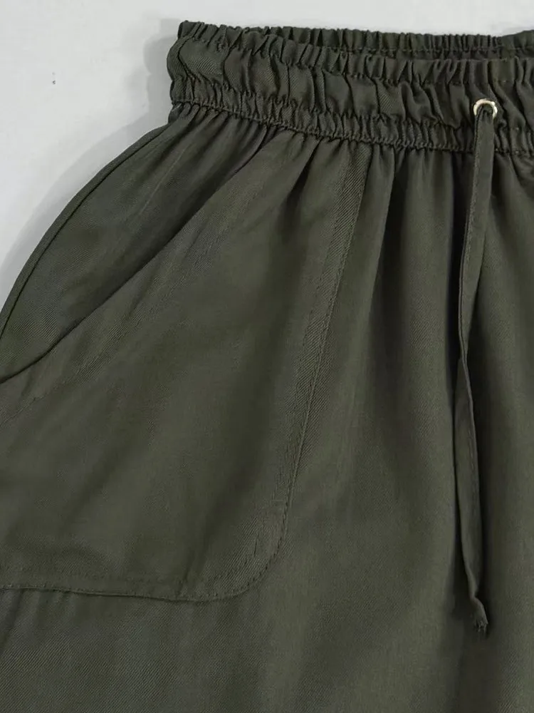 Summer Thin Breathable Silk Cotton High Waist Loose A-Line Wide Leg Pants Casual orts Women High Waist Loose Fit Thin Material