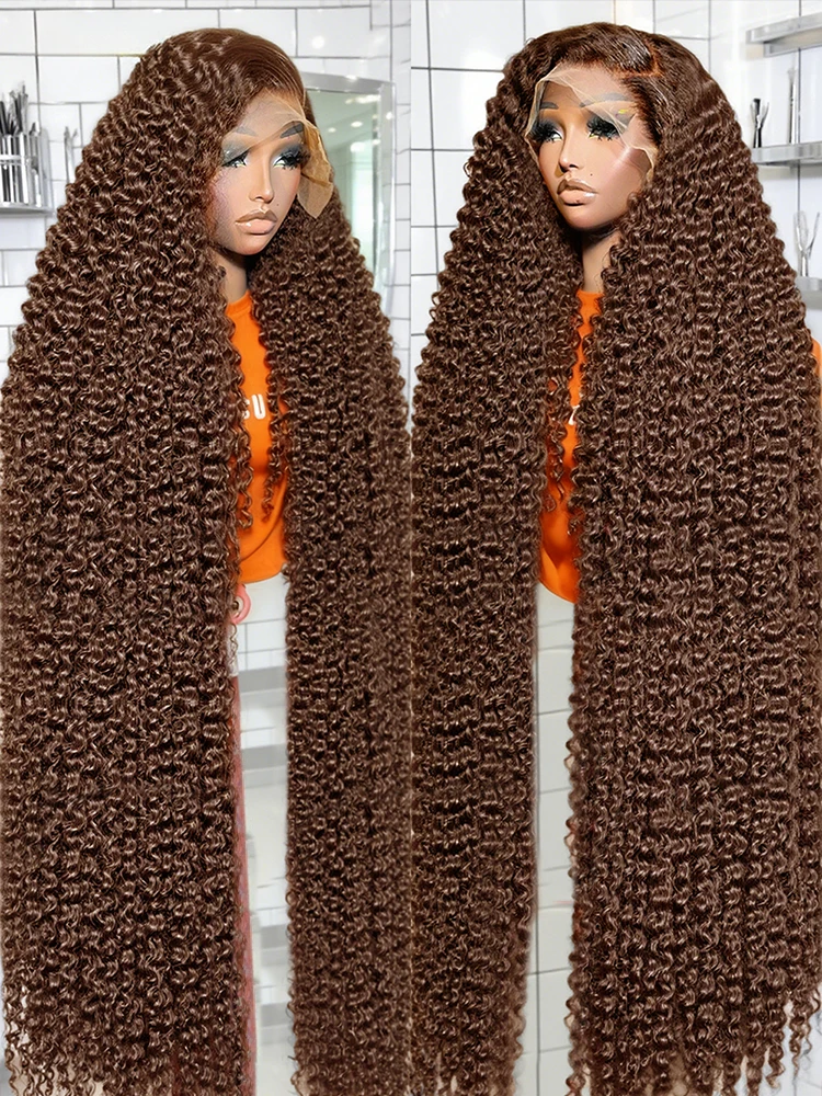 

250% Шоколадно-коричневый парик из натуральных волос с глубокими волнами 30 40 дюймов Прозрачные кружевные фронтальные парики для женщин 13x6 Кружевной передний вьющийся парик с водой