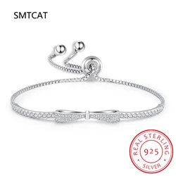 D VVS1 Moissanite Tennis Bracelet Original S925 Sterling Silver Lab Diamond Bowknot Bracelet Adjustable for Women Man
