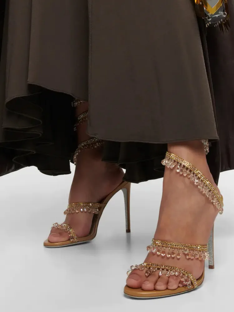 2026Women's New Water Diamond Sandals Fashion Tassel Crystal Shoes Sexy Banquet Party Twin Stiletto Women's Large Sandals