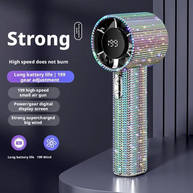 Novo diamante handheld pequeno ventilador 199 engrenagens ajuste portátil turbo ventilador modos de luxo display digital ventilador elétrico