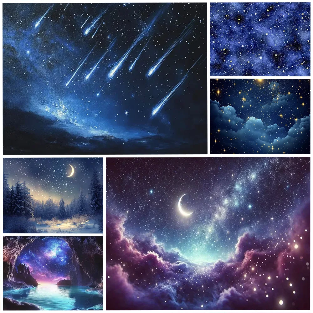 

Shining Stars Dark Sky Night Birthday Party Decoration Backdrop Meteor Galaxy Moon Background Kid Gift Supplies Photography Prop