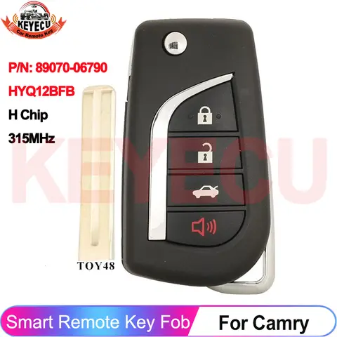 KEYECU 4 Bottoni HYQ12BFB 315 MHz H Chip di Ricambio Per Toyota Camry 2018 2019 P/N: 89070-06790 Flip Fob Chiave A Distanza TOY48 Lama