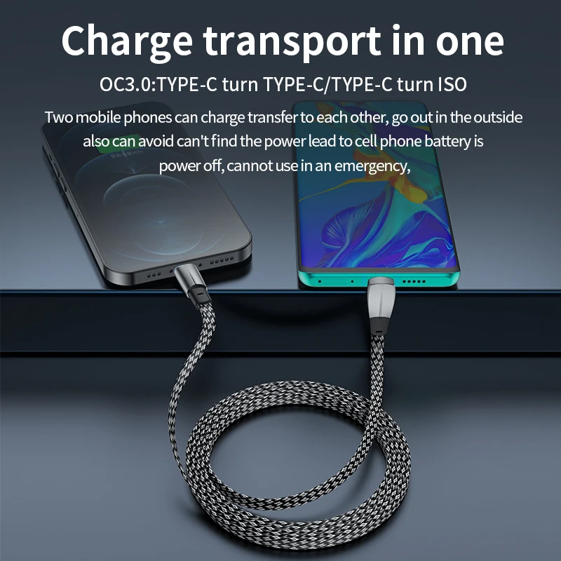 90 Degree USB C Quick Charger PD 60W Fast Charging Cable Type C To Type C  For Tesla Xiaomi Huawei Samsung  With Data Transfer