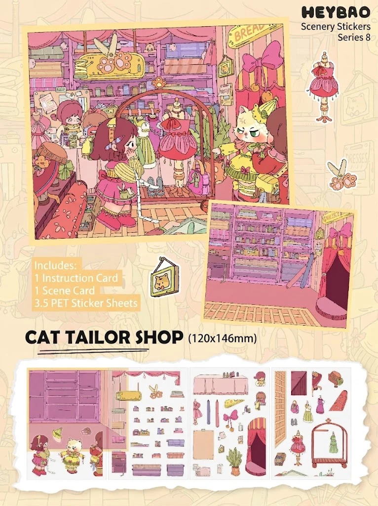 HEYBAO Anniversary Mini Scene Book | Japanese Retro Comic Stickers & Cards, for Journal & Scrapbook Decor